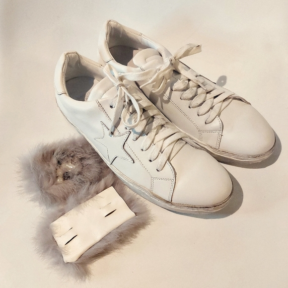 Piranha distressed white leather sneakers w fur trim, EU41, New, trade sample - Picture 13 of 16